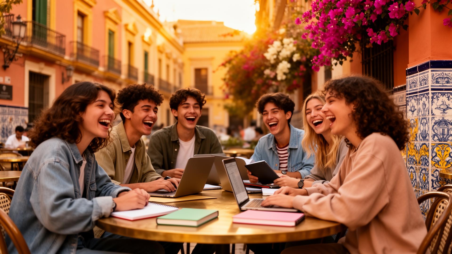 Students learning Spanish together in a vibrant cultural setting